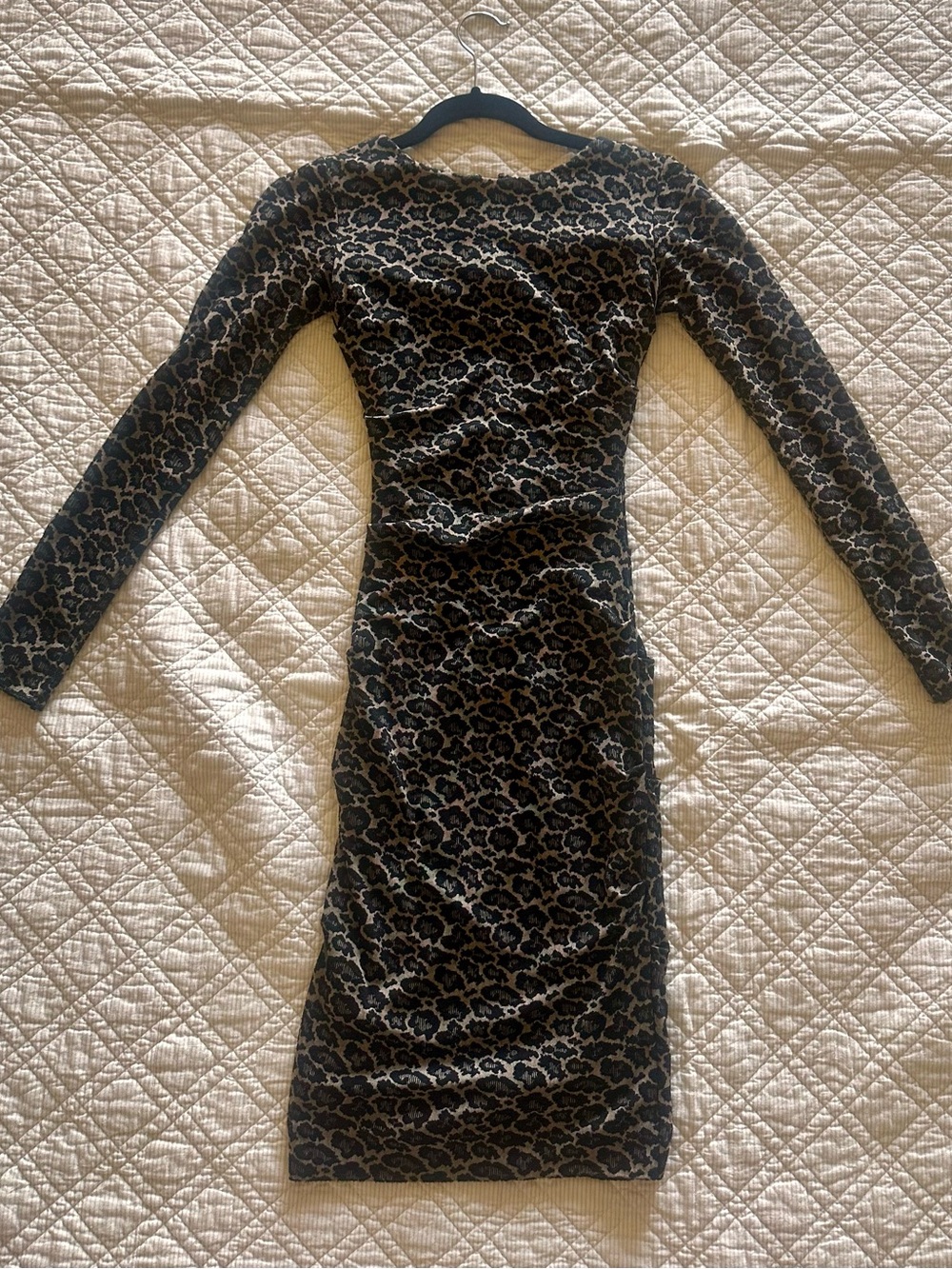 Artelier by Nicole Miller Long Sleeve Black/ Brown Leopard Print Bodycon Dress